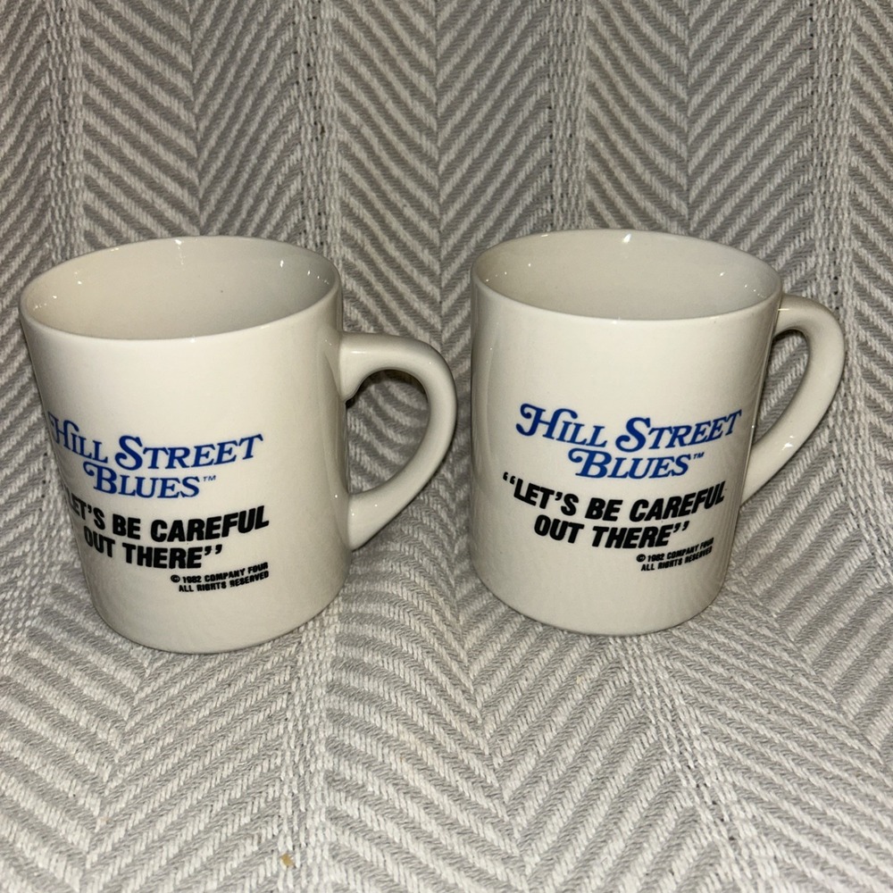 RARE 1982 Hill Street Blues "Let's‎ Be Careful Out There" Mug Cup Lot Of 2